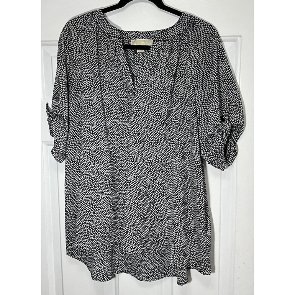 Michael Michael Kors Black & White Polka Dot 3/4 Sleeve Sheer Top Size XL